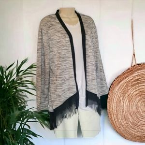 Bohemian fringed black knit cardigan by new directions women's size medium